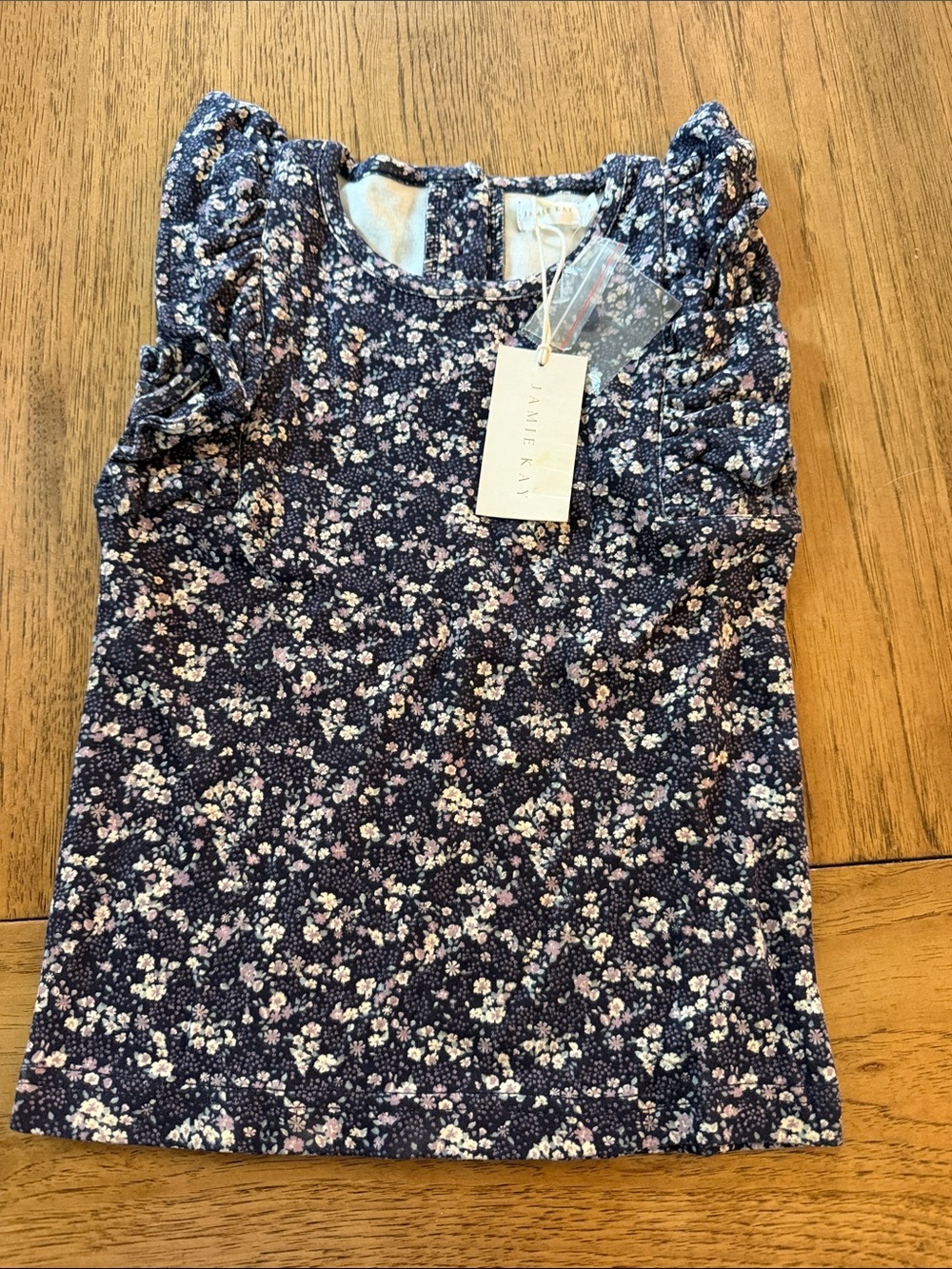 Jamie Kay girls 6 years Navy Floral Ruffle Tank with Pink and White Blooms